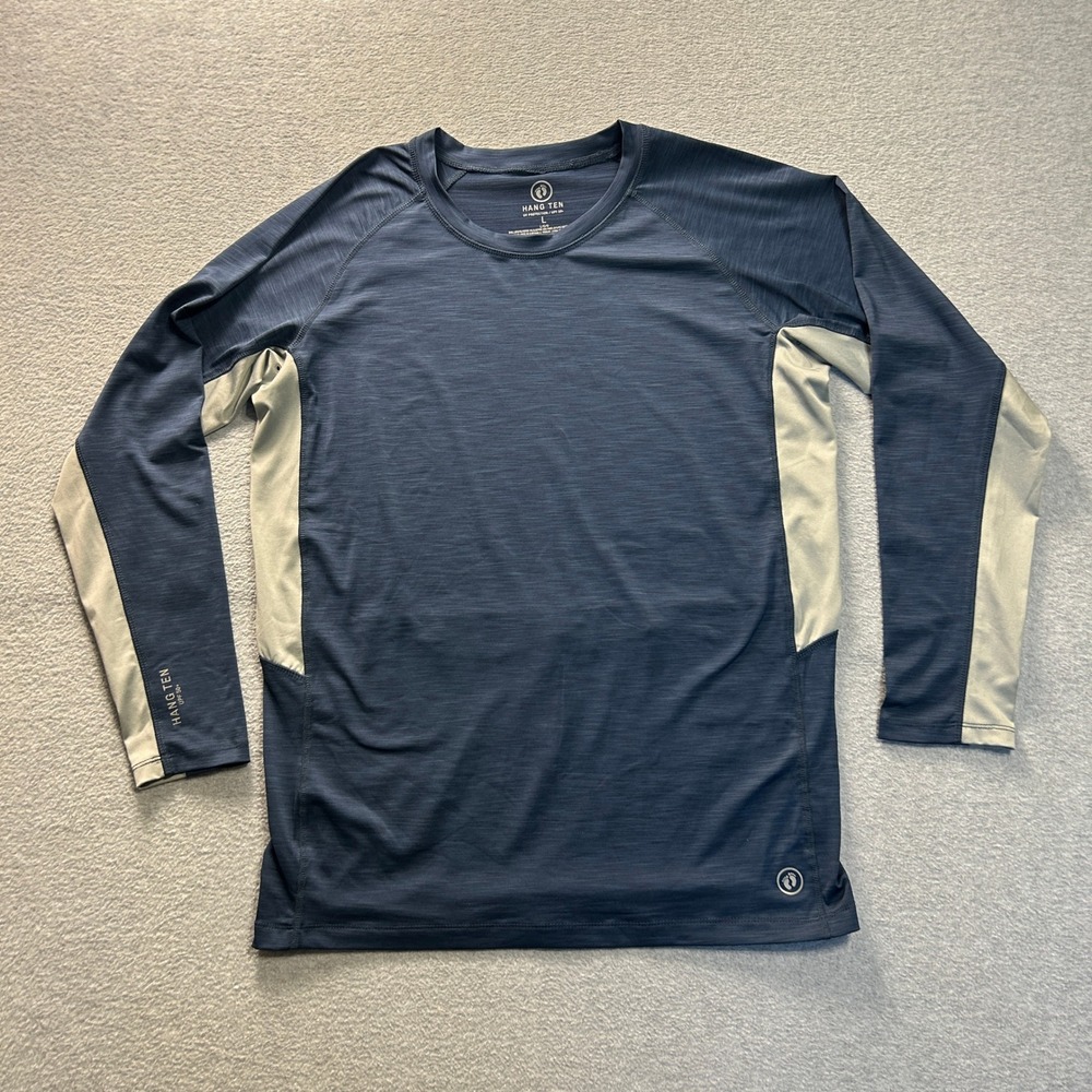 Hang Ten Long Sleeve Swim Shirt Mens Large‎ UPF 50 Rash Guard Navy Gray Surf